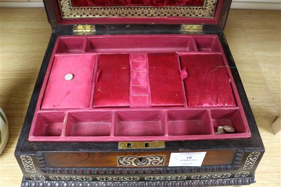 A Victorian rosewood and mother of pearl sewing box